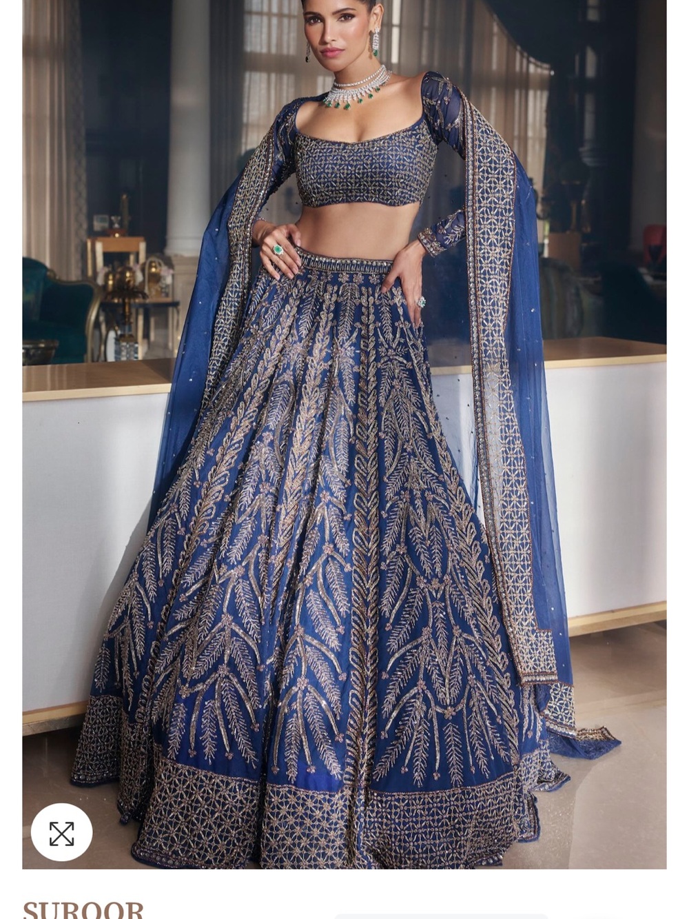 Embroidered Navy Blue Lehenga Set with Gold Threadwork size small